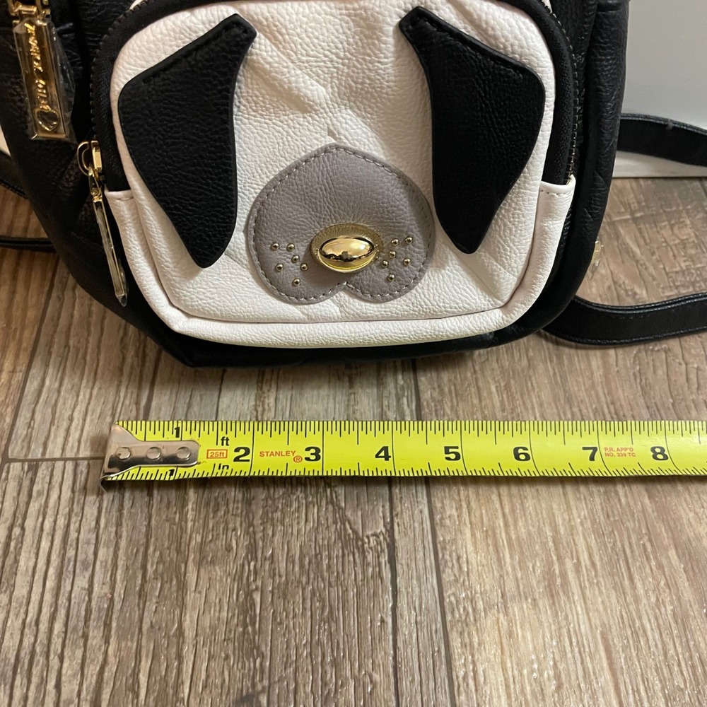Betsey Johnson Pug Dog Mini Backpack Black Quilted Faux Leather Floral Lining‎ - Picture 8 of 8